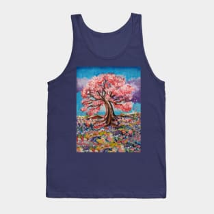 Painted Cherry Blossom Tree Flower Field Tank Top